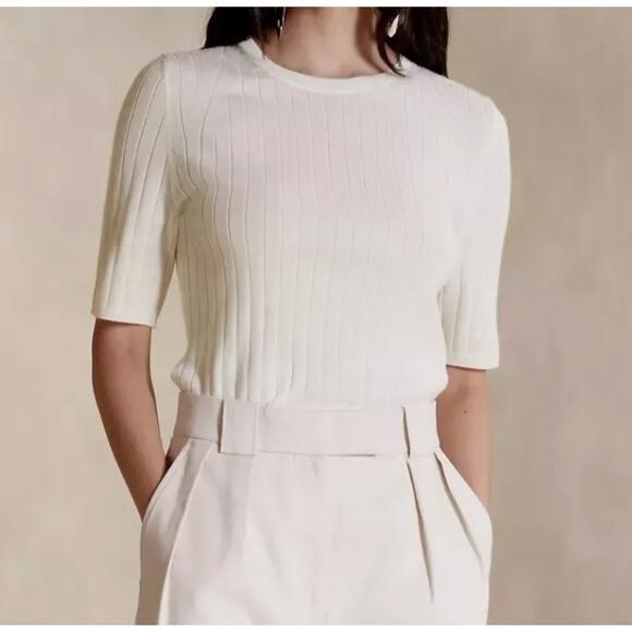 Banana republic Merino Wool Ivory Ribbed Short Sleeve Knit Top - Picture 1 of 5